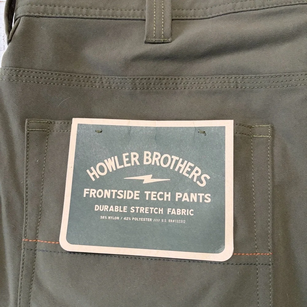 Howler Bros Frontside Tech Pants NWT size 36 x 30 Olive Green Straight Leg - Picture 12 of 14
